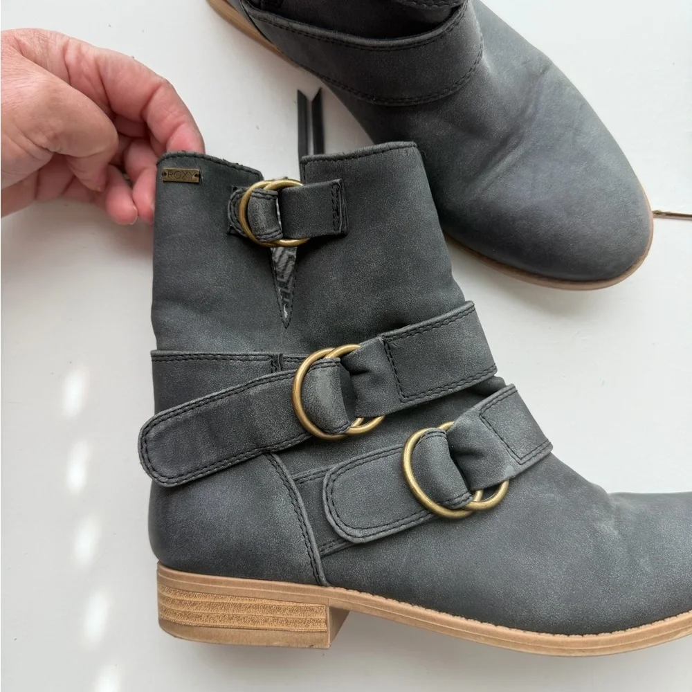 Roxy Charcoal Ankle Boots with Buckle Accents - Picture 11 of 15